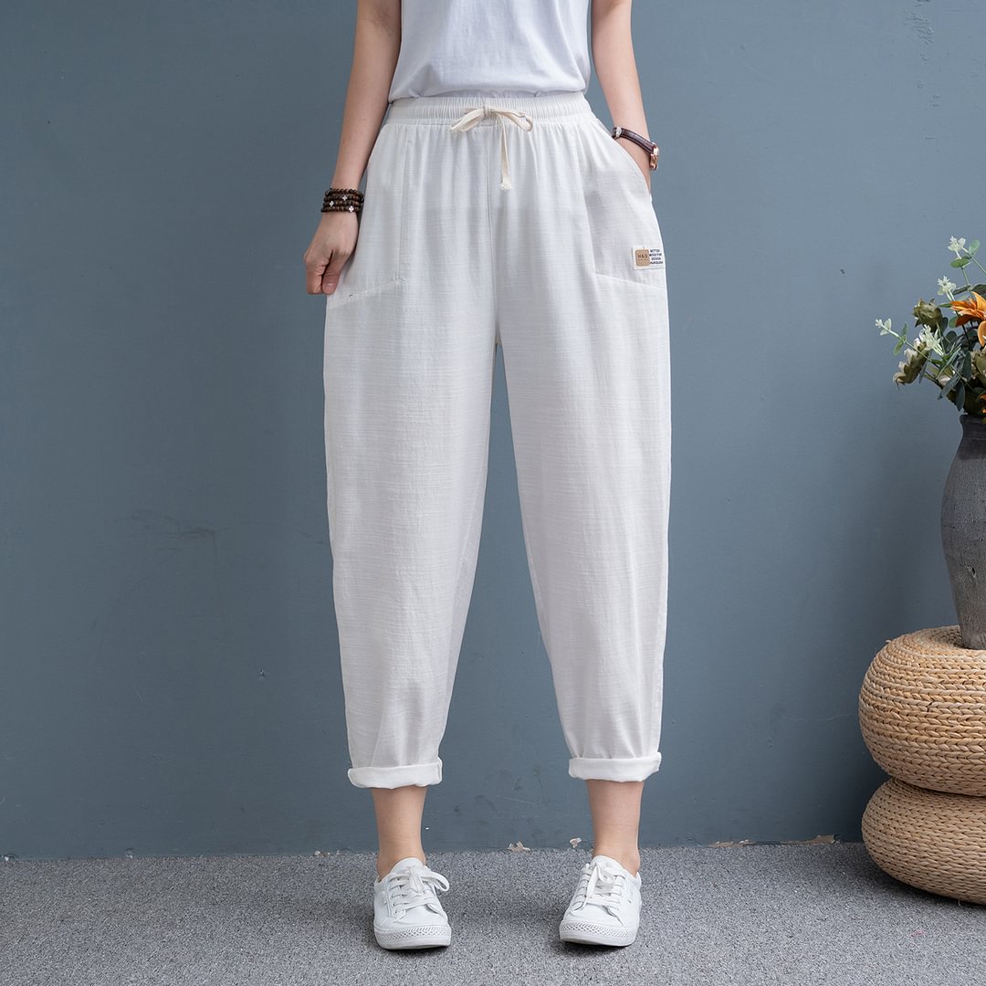 Cotton Linen Summer Thin Baggy Pants Loose Large Size Casual