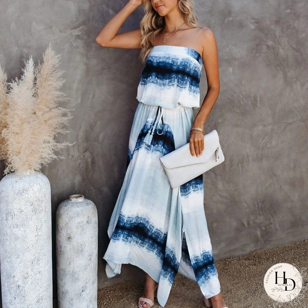 Spring and Summer New Tie Dyed Deep V Sling Dress