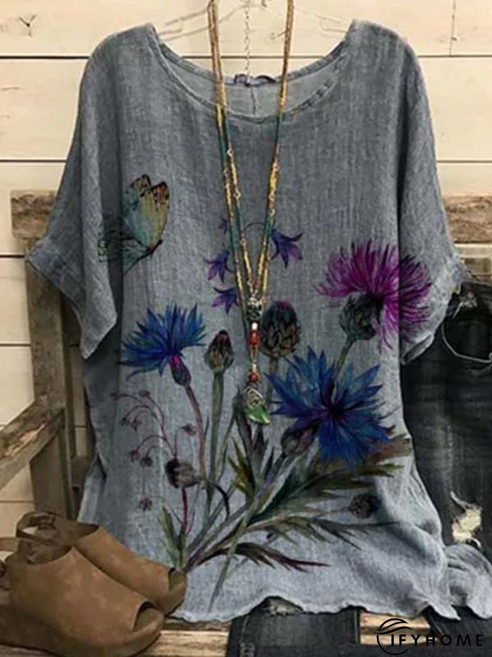 Casual Short Sleeve Floral-Print Tops | IFYHOME