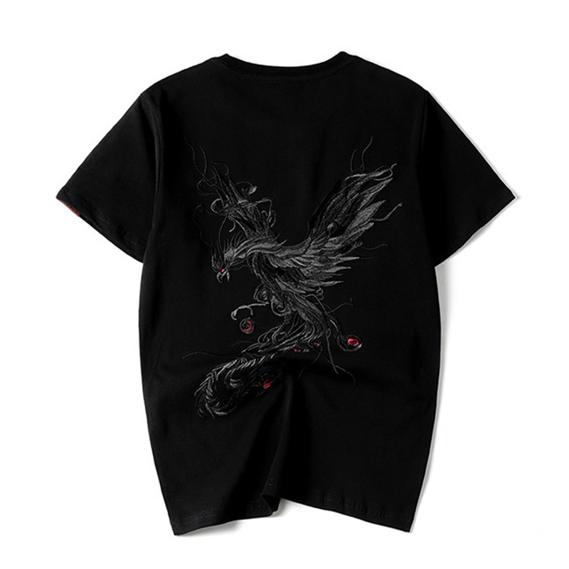 Phoenix Embroidery Crew Neck Cotton T-shirt