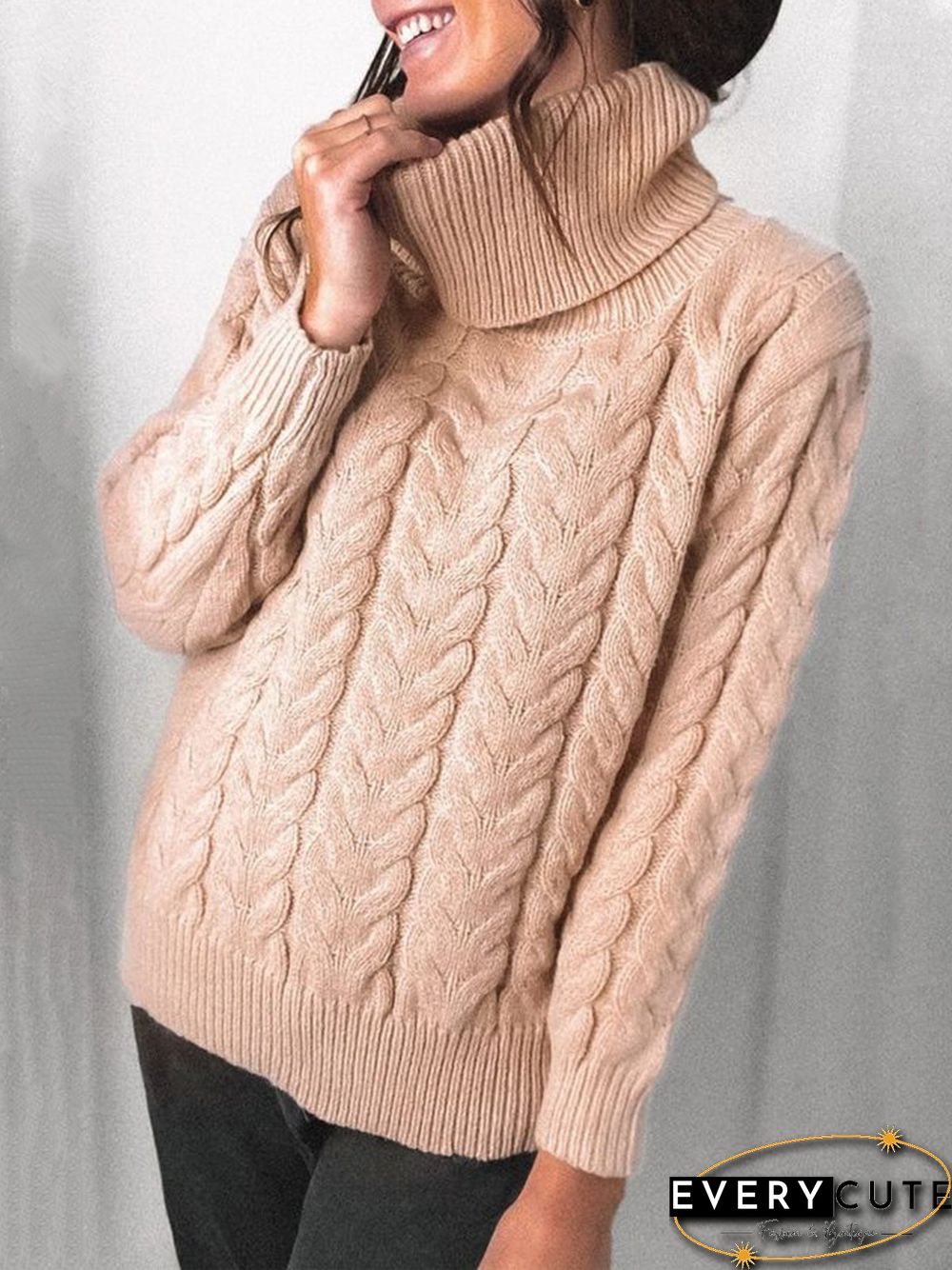 Casual Turtleneck Plain Loose Sweater