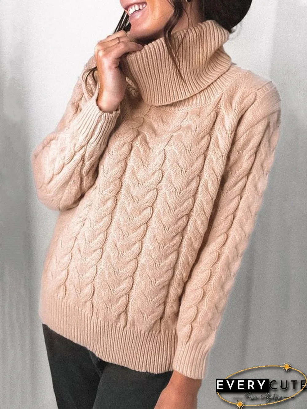 Casual Turtleneck Plain Loose Sweater