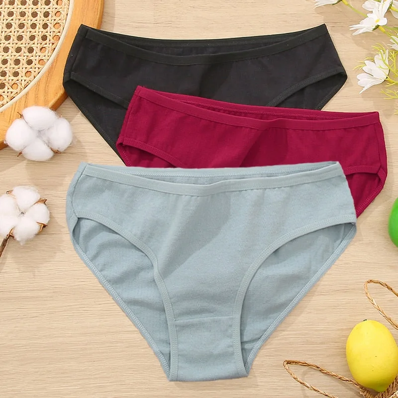 FINETOO 3Pcs Women Cotton Panties Comfortable Briefs Ladies Low-rise Underpants S-XL Girls Underwear Fashion Plus Size Panty New