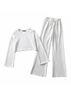 Solid Color Long Sleeve T-Shirts Wide-Leg Pants Sports Casual Suits