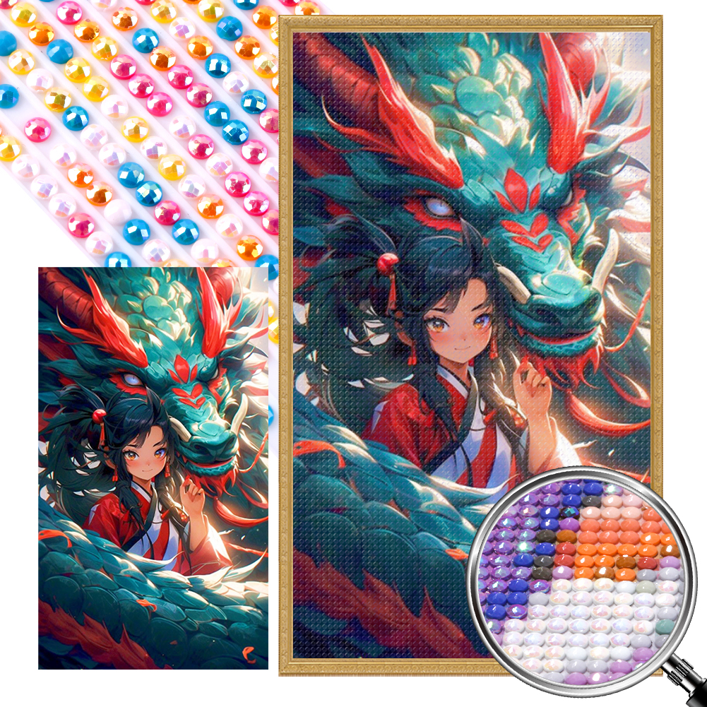 Dragon And Oriental Girl 40*70cm(picture) full round drill diamond painting with 3 to 5 colors of AB drills