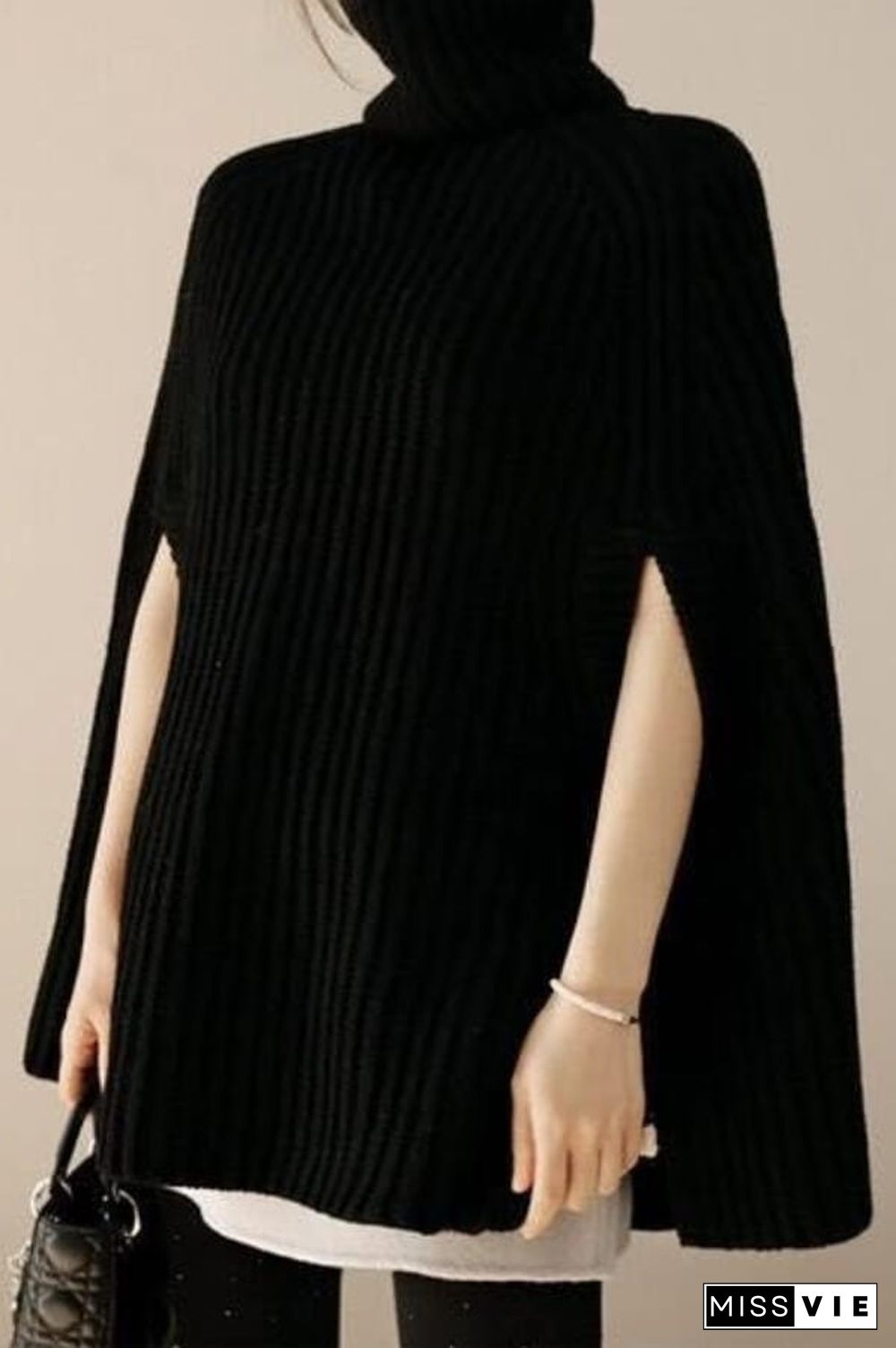 Fashion Turtleneck Solid Color Cape Sweater
