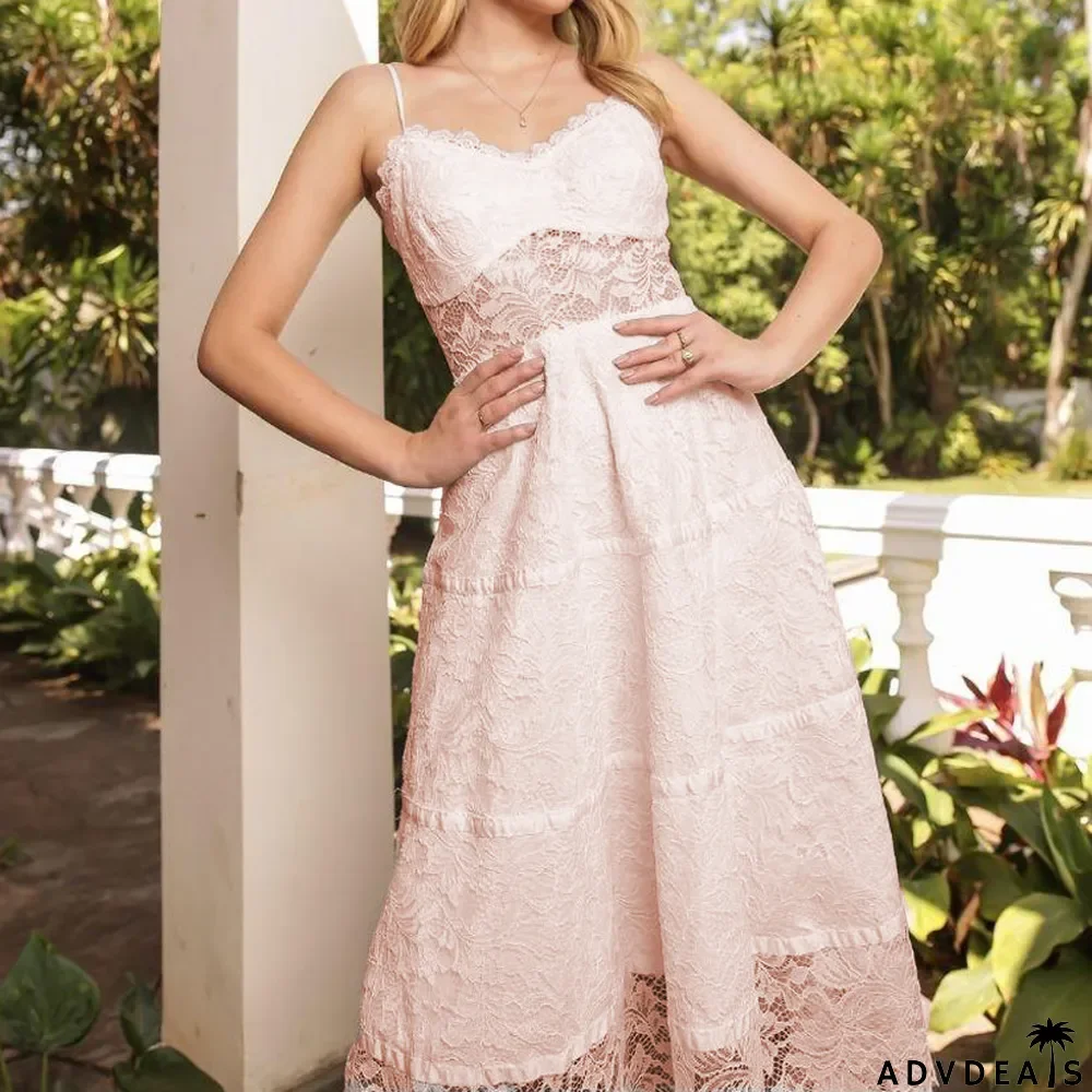 Fashion Retro Lace Sexy Party Temperament High Waist Slim A-Line Wedding Guest Dress