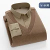 Men's New Fake Two-piece Business Casual Velvet Thickened Knitted Shirt