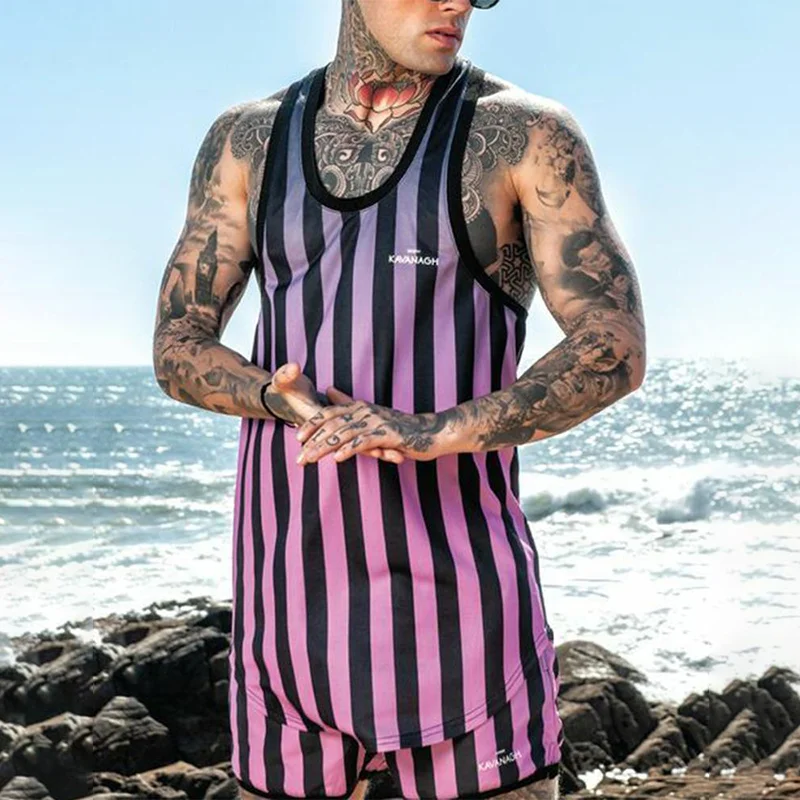Men's Outdoor Sporty Striped Colorblock Vest Shorts Set