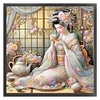 (Stamped/Counted) Kimono Woman Drinking Tea-11CT Cross Stitch 50*50cm/19.69*19.69in