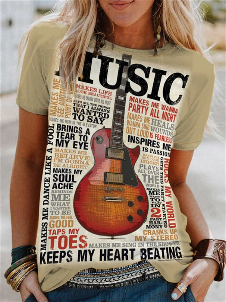Vintage Music Poster Inspired Crew Neck T Shirt