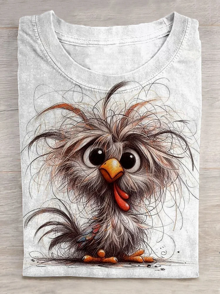 Funny bird Print Casual Short Sleeve T-shirt