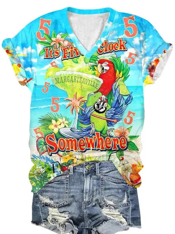 Women's It's five o'clock somewhere v-neck T-shirt