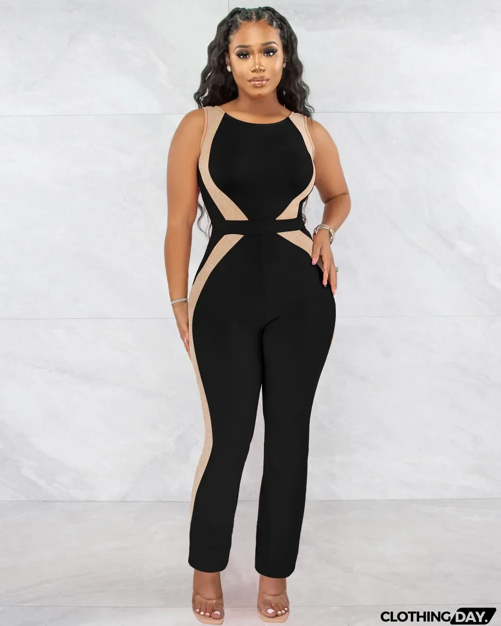 Fashion Patchwork Milk Silk Jumpsuit