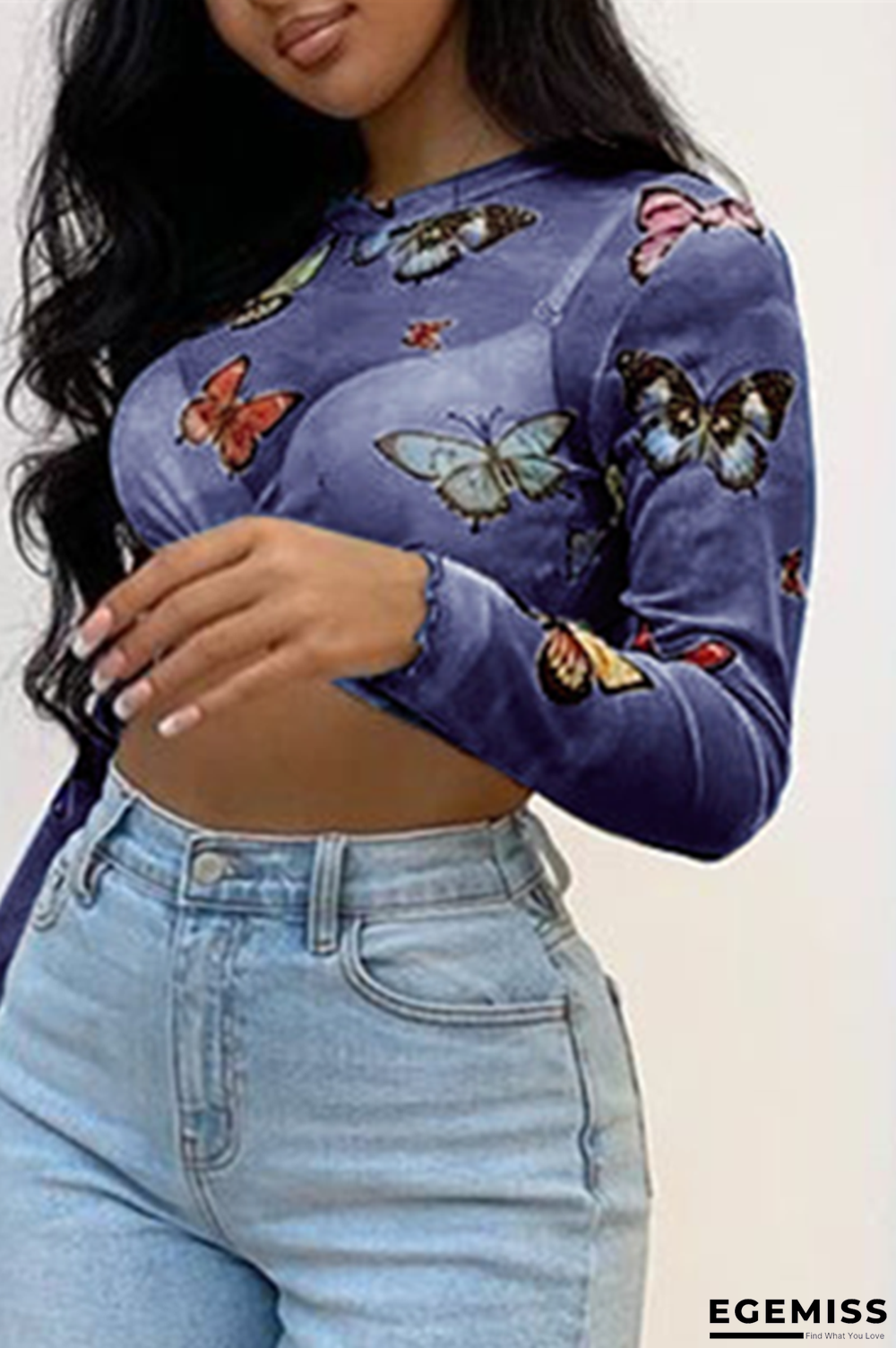 PurplishBlue Sexy Fashion Print Long Sleeve Top | EGEMISS