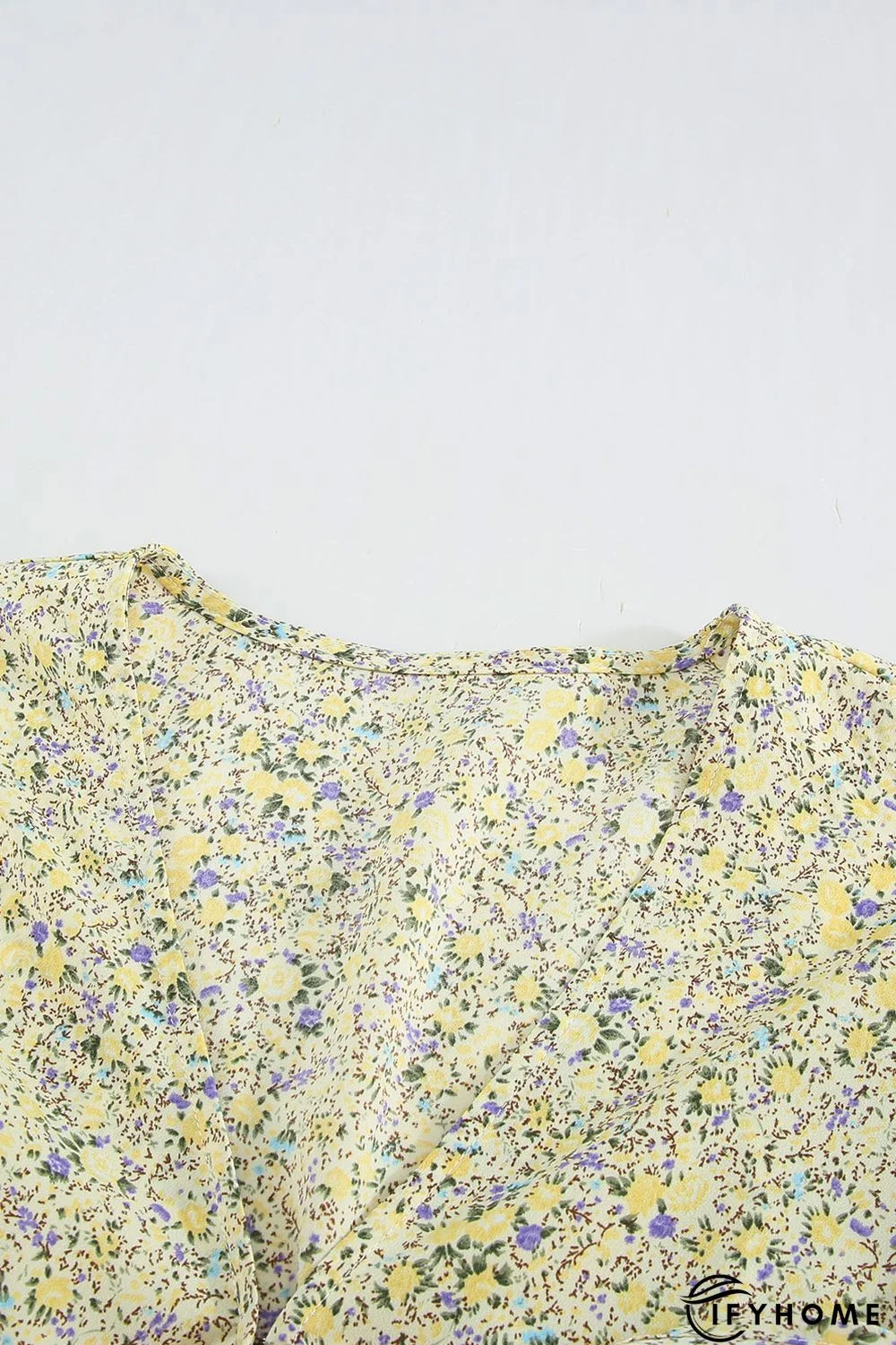 Floral Print Tie Knot Ruffled Short Sleeve Mini Dress | IFYHOME