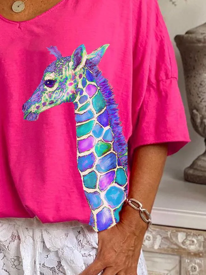 Pink V Neck Short Sleeve Shirts & Top