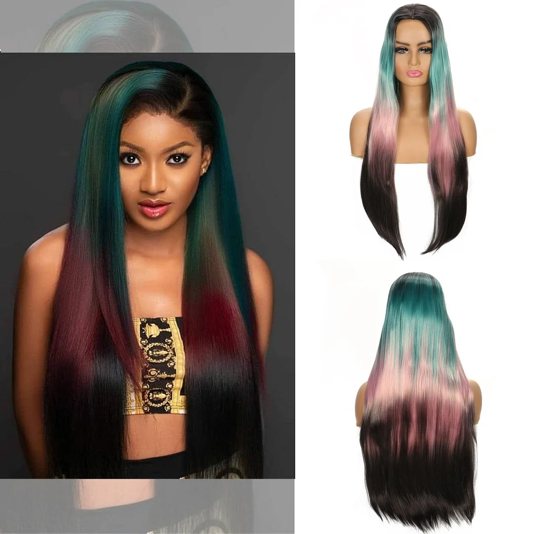 Fashion Gradient of Wig with Long Straight Hair In High Temperature Silk