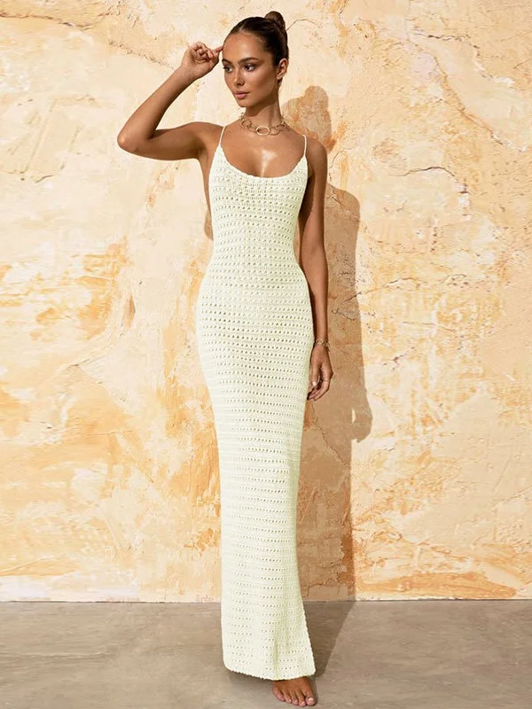 Athvotar Athvotar Beach Hoodie Sexy Knitted Empty Back Tie With Open-Fork Swimsuit Beach Dress Sunscreen