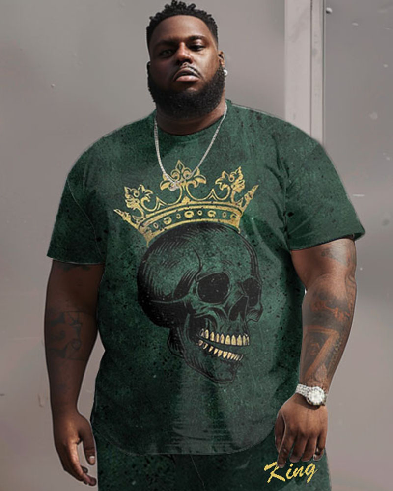 Big Men's Street Casual Crown Skull King Print T-Shirt Shorts Set