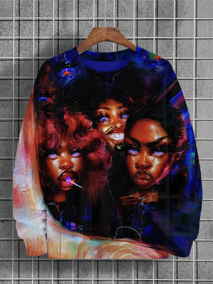 Women's Black Women Psych Aesthetic Art Print Casual Sweatshirt