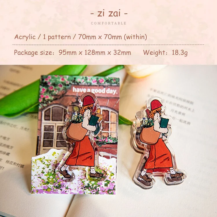 Journalsay 1 Pc Let's Go In A Trap Series Kawaii Literary Character Double-sided Drop Glue Acrylic Clip