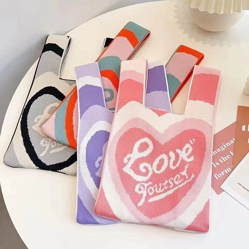 Women’s Medium Knit Letter Heart Shape Flower Cute Square Open Square Bag
