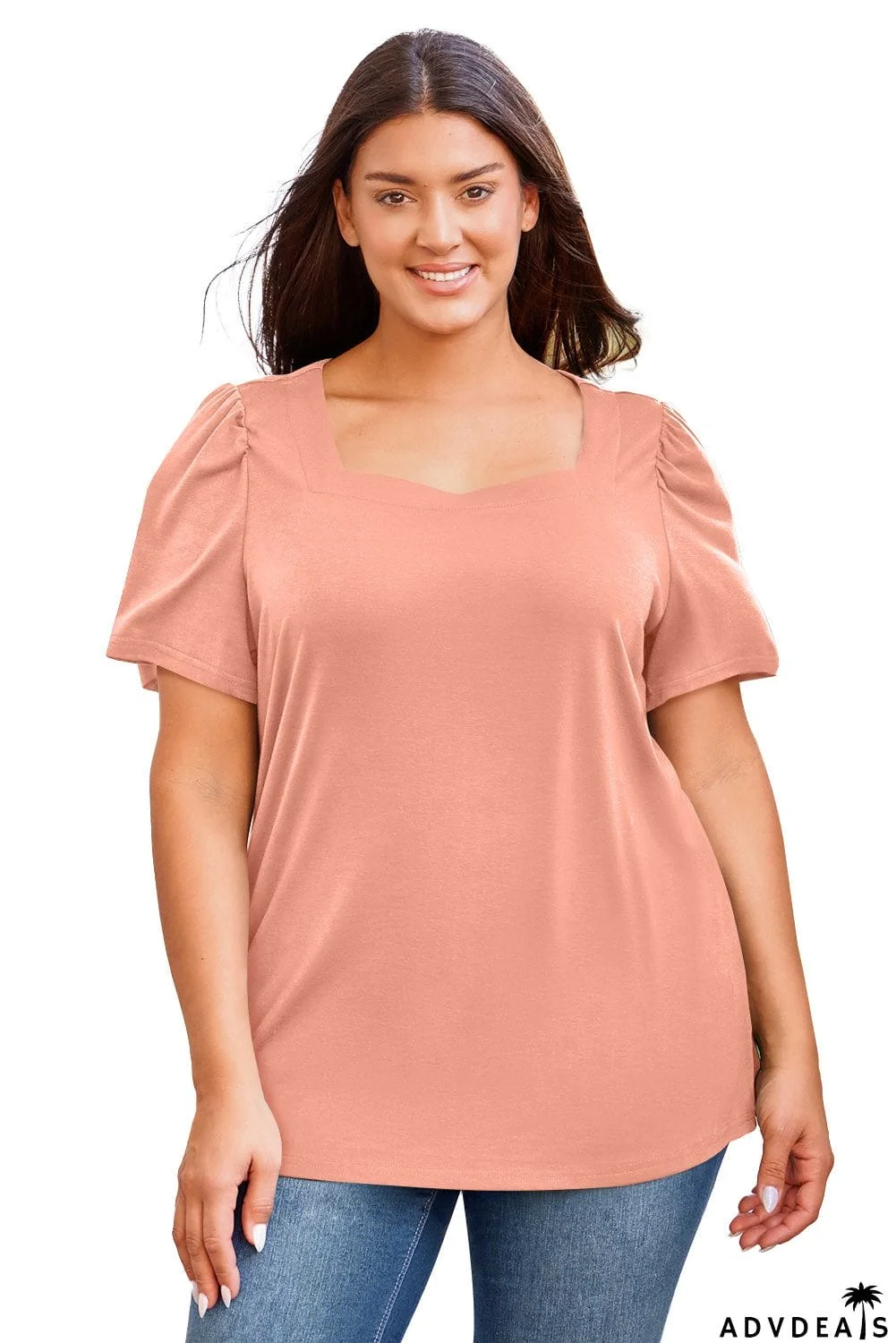 Plus Size Square Neck Puff Sleeve Tee