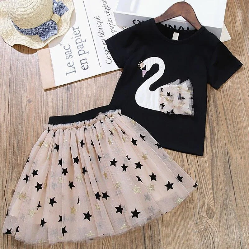 Summer Toddler Girls Cute Sets Costumes For Kids T-Shirt Tutu Skirt 2pcs Sport Suit Children Clothing Outfit 3 4 5 6 7 8 Year