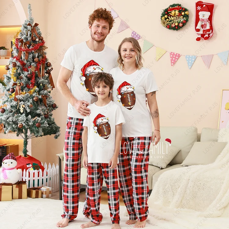 Christmas Football Sport Family Matching Short Sleeve Pajamas Sets