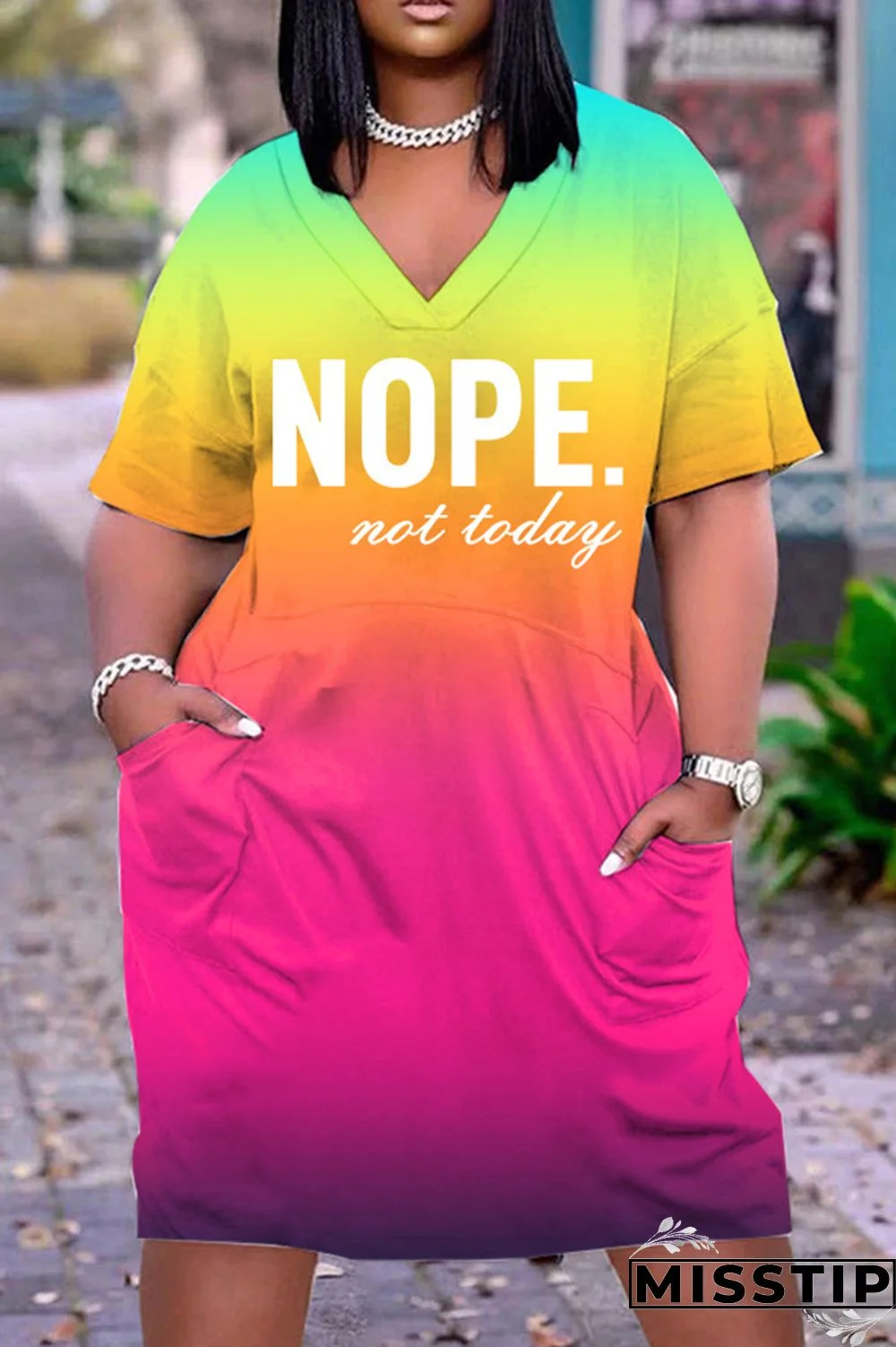 Blue Pink Casual Print Basic V Neck Short Sleeve Dress