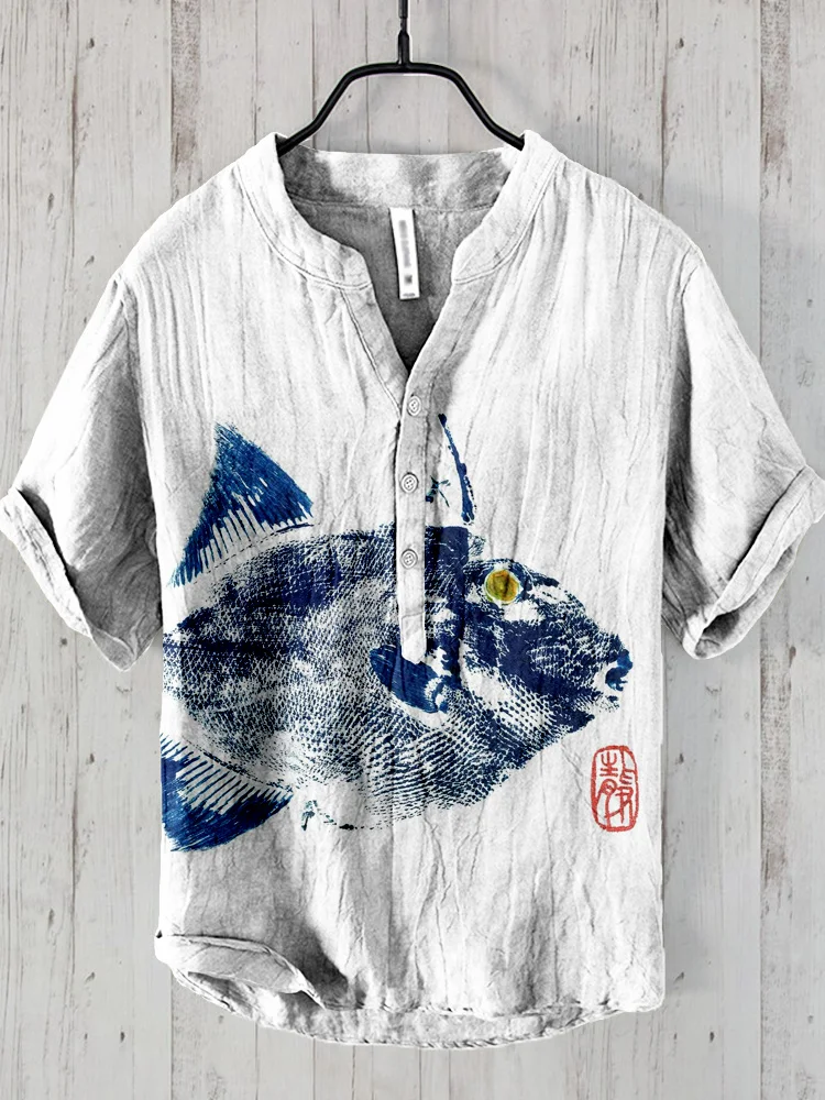 Gyotaku Fish Art Linen Blend Cozy Shirt
