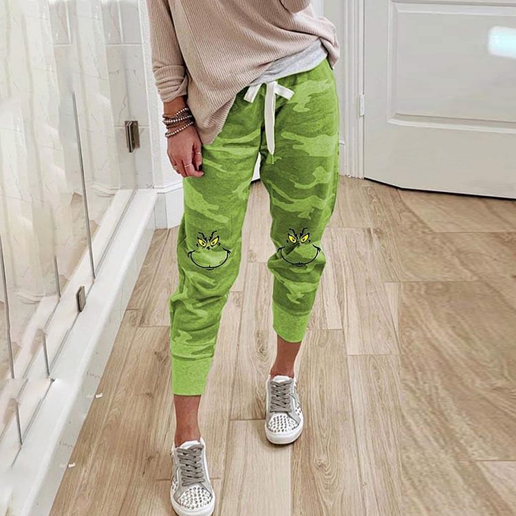 Green camouflage cartoon pattern pants