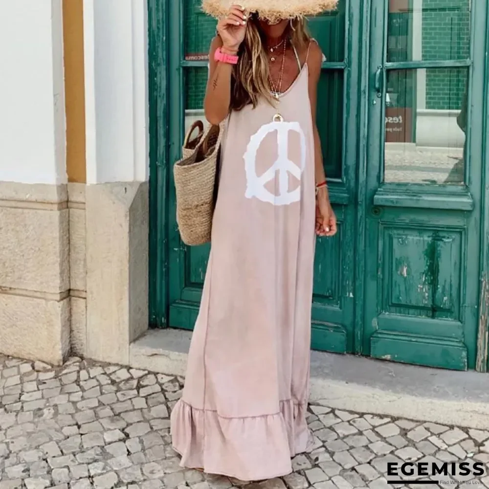 Simple Pink Sling Loose Printed Dress | EGEMISS