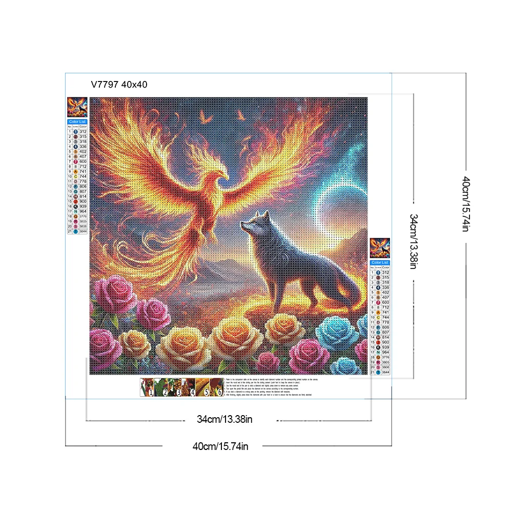 Diamond Painting - Full Round Drill - Rose Phoenix Wolf(Canvas|40*40cm)