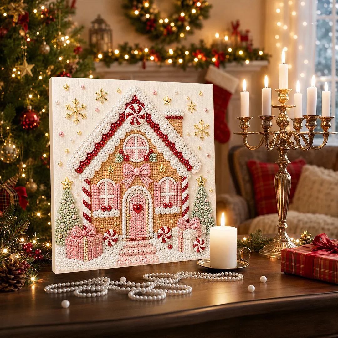 Framed 3D Pearl Painting Set Holiday Gingerbread 7.87x7.87in