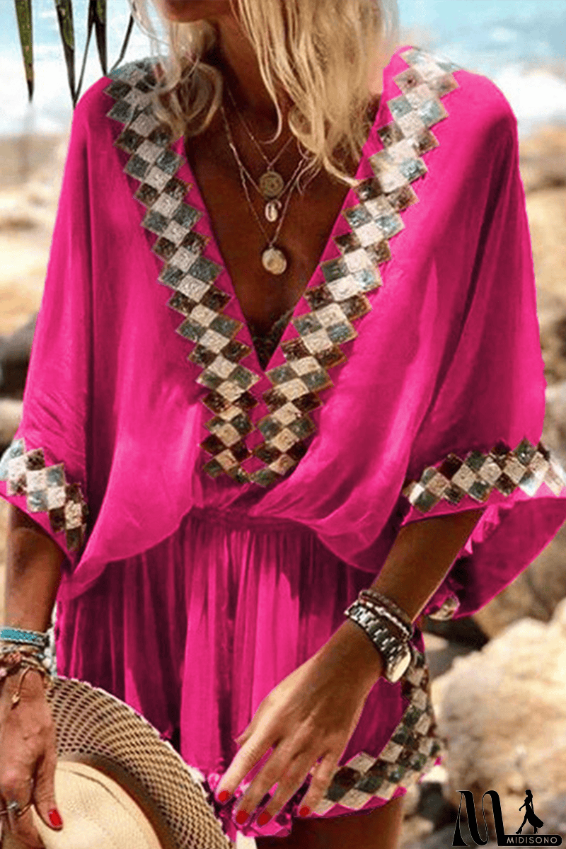 MidiSono - Print V Neck Bat Sleeve Romper