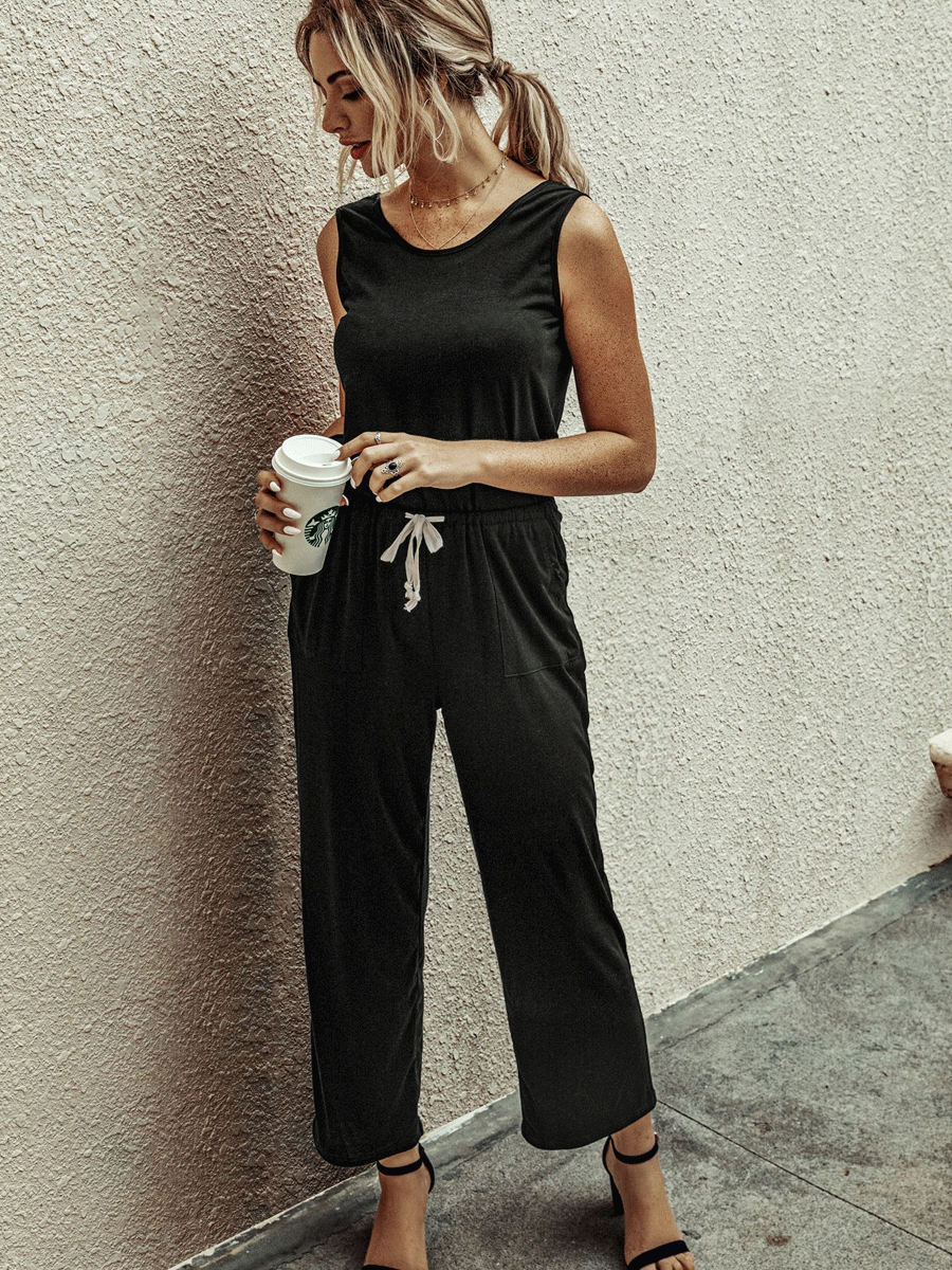 Round Neck Sleeveless Lace-up Jumpsuit