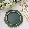 10 Pack | 10" Hunter Emerald Green Plastic Dinner Plates Disposable Tableware Round With Gold Scalloped Rim