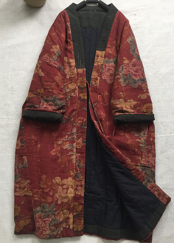 Vintage Red Pockets Button Print Fall Long sleeve Coat