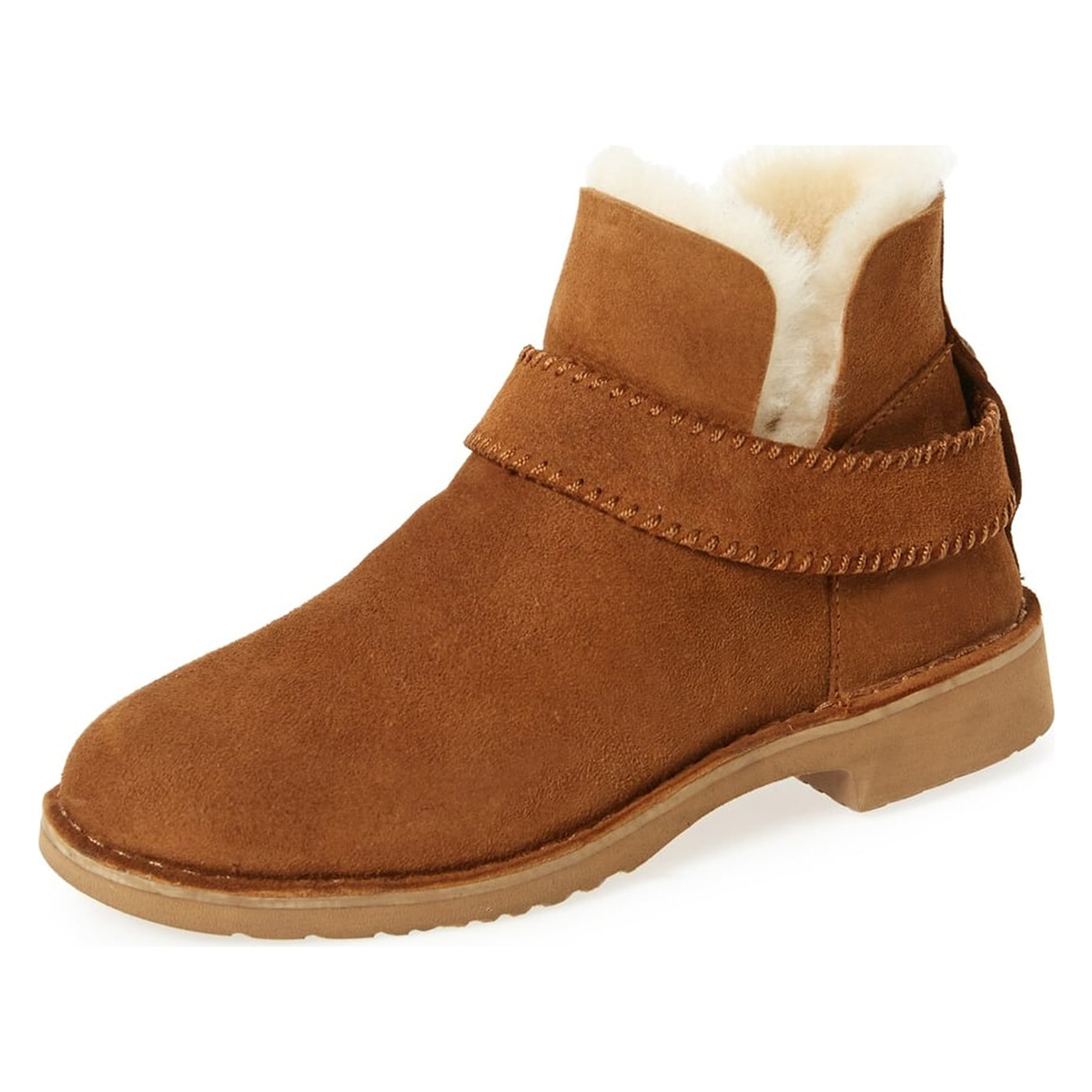 Tan Vegan Suede Winter Boots Faux Fur Lined Flat Booties for Women