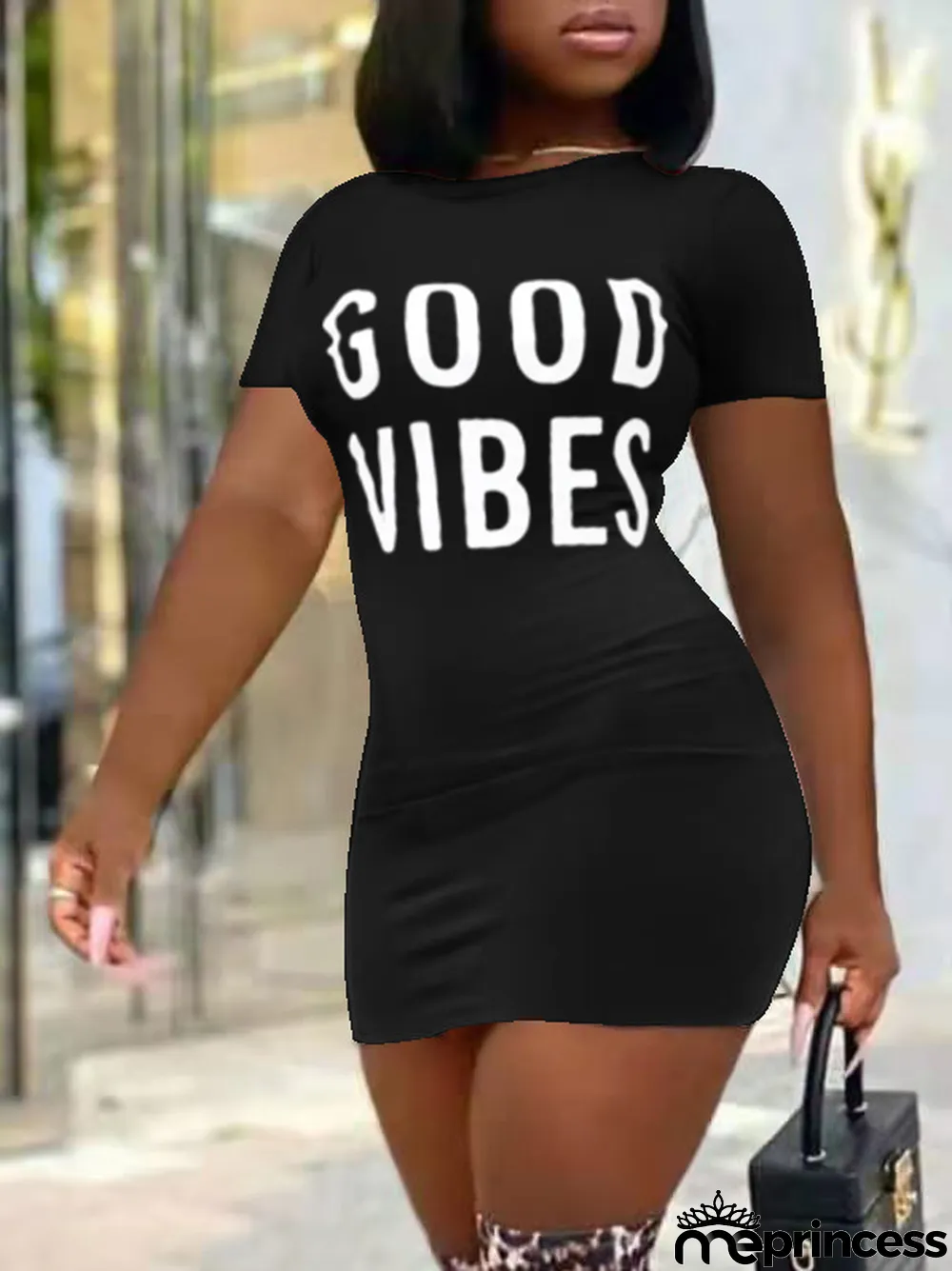 Summer Women Sexy Letter Round Neck Print Dress