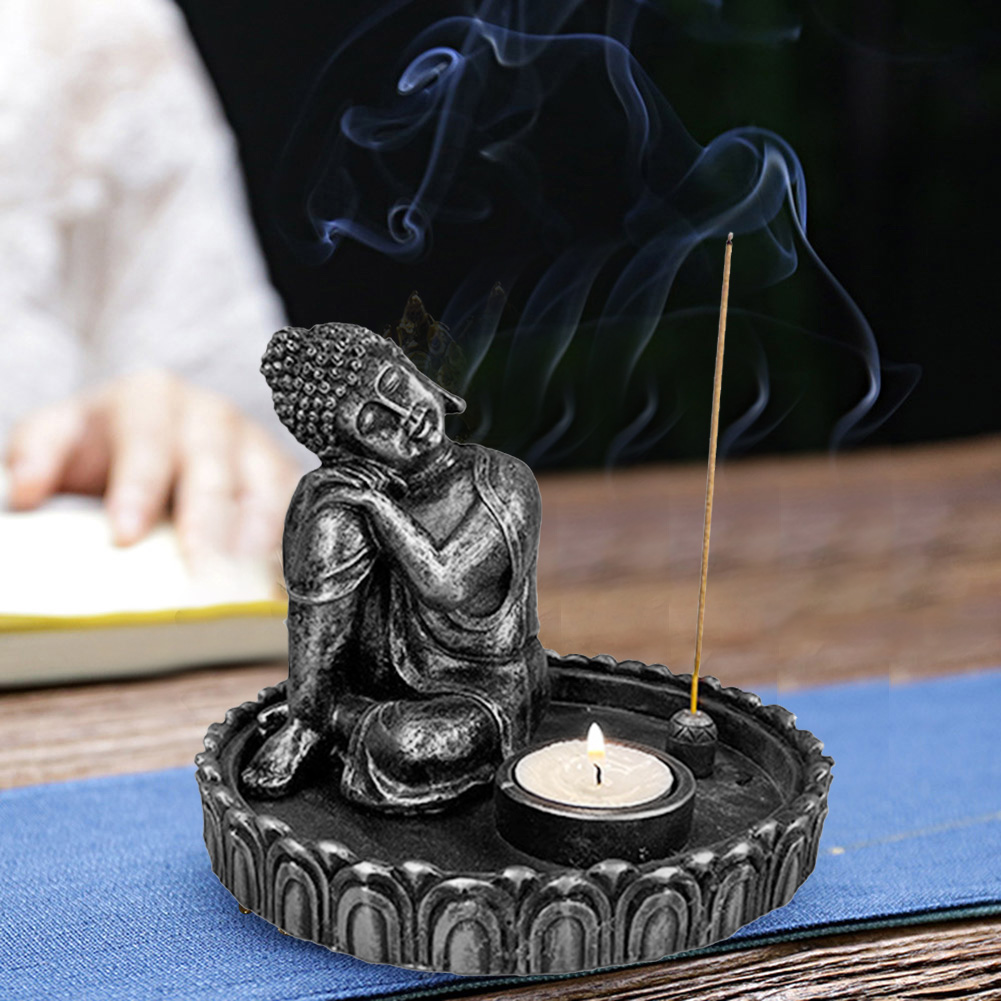 

Resin Buddha Statue Incense Stick Holder Home Office Teahouse Decoration, 501 Original