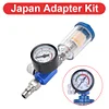 Air Pressure Regulator Gauge & Mini Inline Air Filter Separator JP/EU/US Adapter