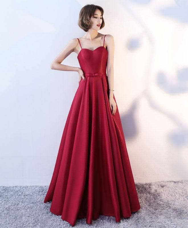Simple Burgundy Swet Neck Long Prom Dress, Two Piece Evening Dress