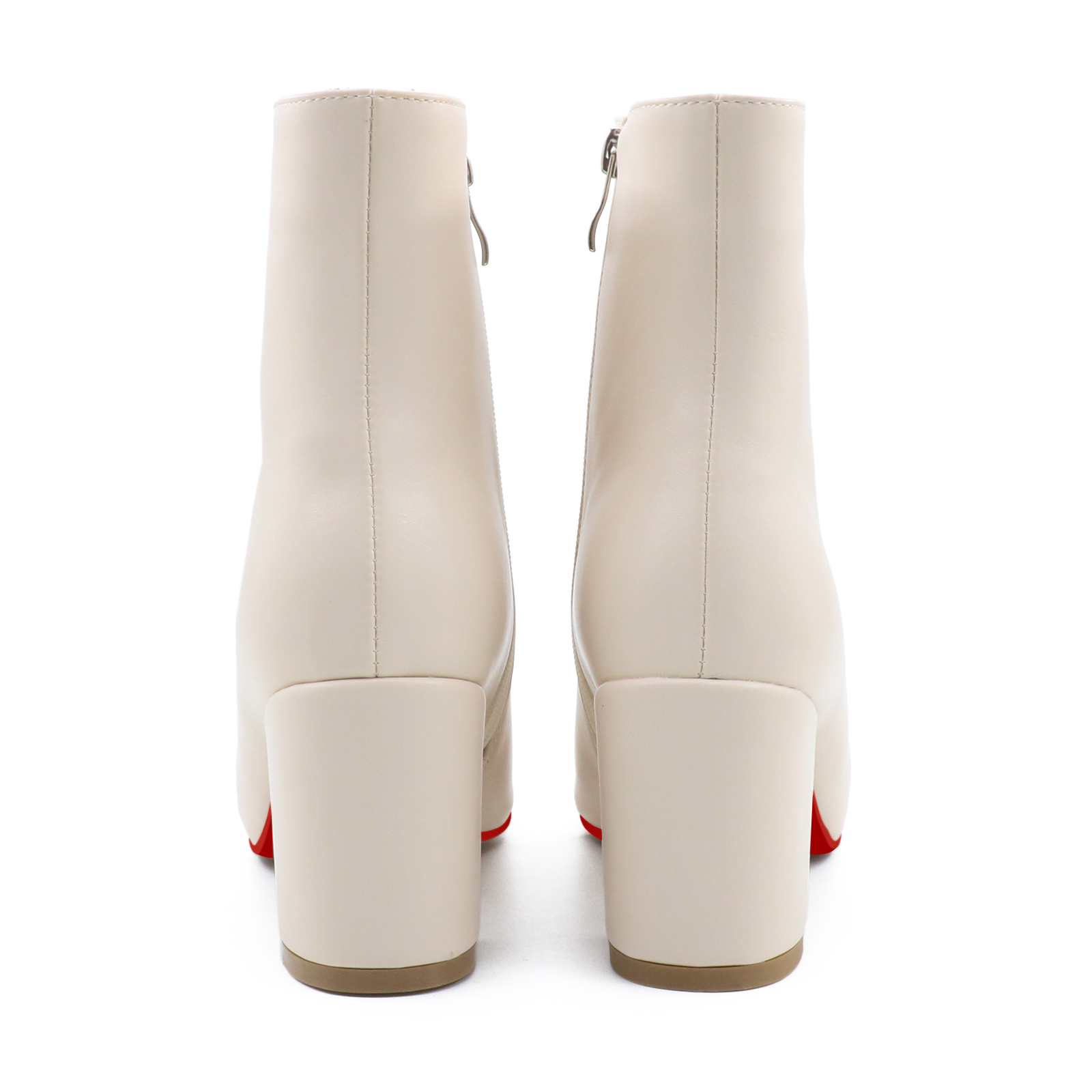 75mm Women's Zipper Pointed Toe Red Bottom Chunky Heel Ankle Boots-vocosishoes