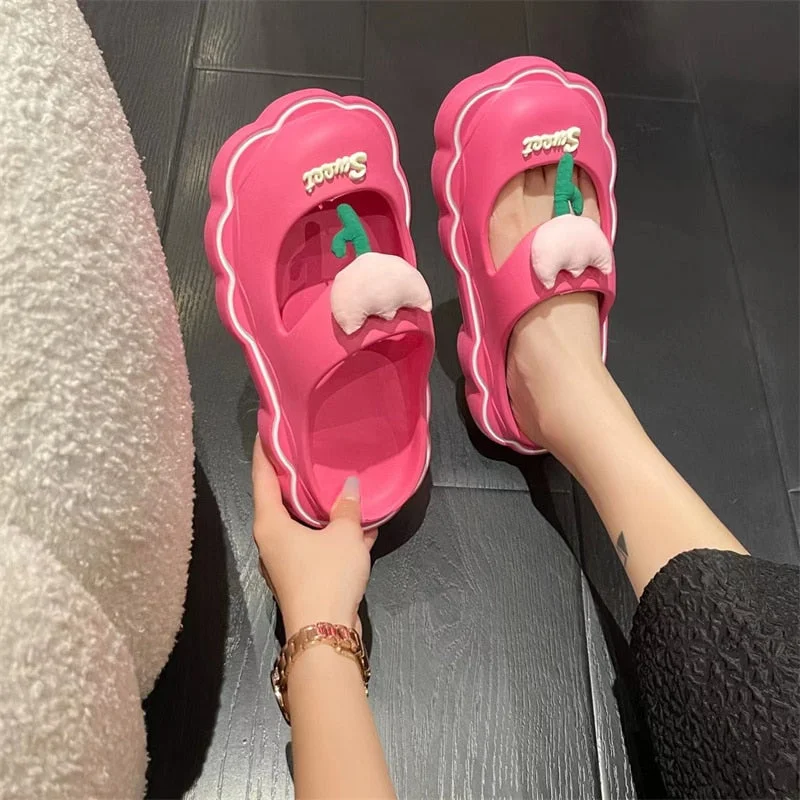 2023 Cute Sweet Tulip Women's Slippers Thick Bottom Soft Bottom Waterproof Beach Sandals Women Slippers Summer Non-slip Slippers