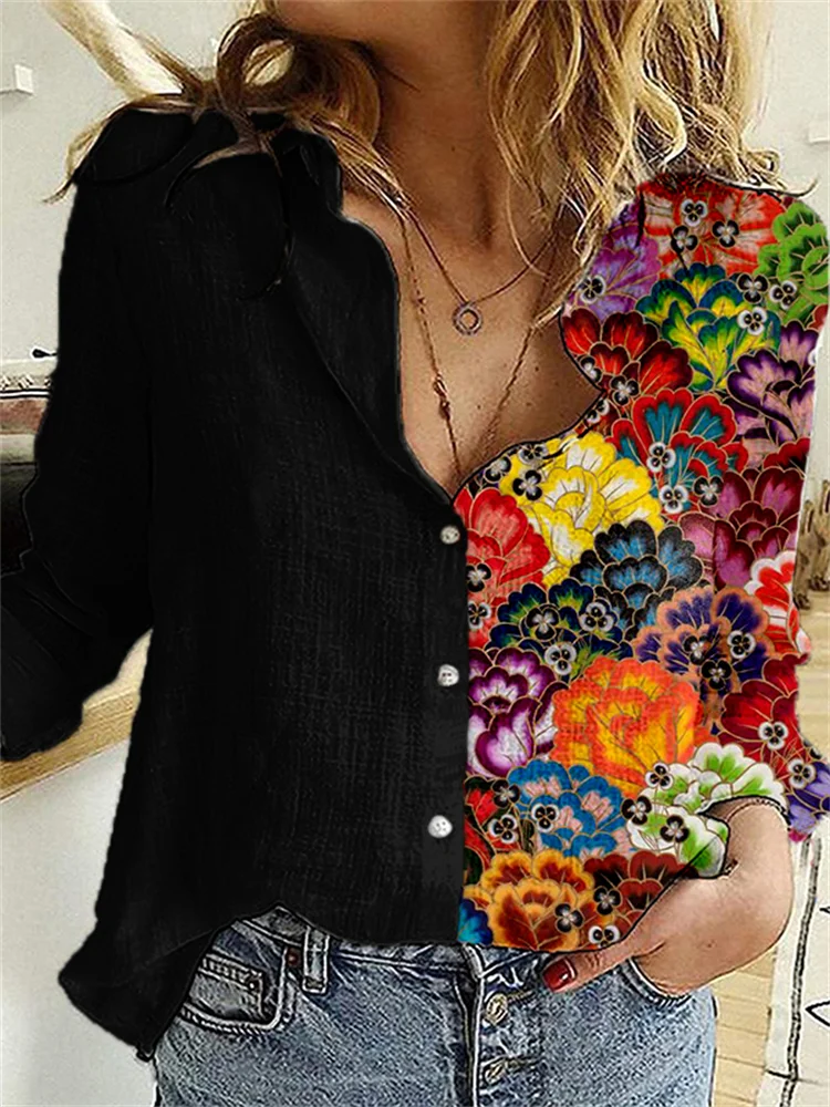 Mexican Flowers Art Contrast Color Blouse