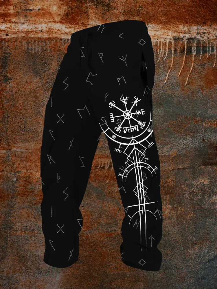 BrosWear Men's Viking Compass Vegvisir Runes Graphic Casual Sweatpants
