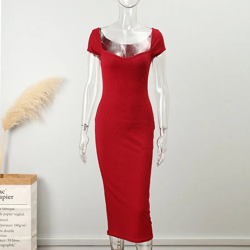 Solid Off Shoulder Knitted Midi Dress Woman Fashion Solid Bodycon Long Robe 2022 Elegant Chic Club Party Sweater Dresses